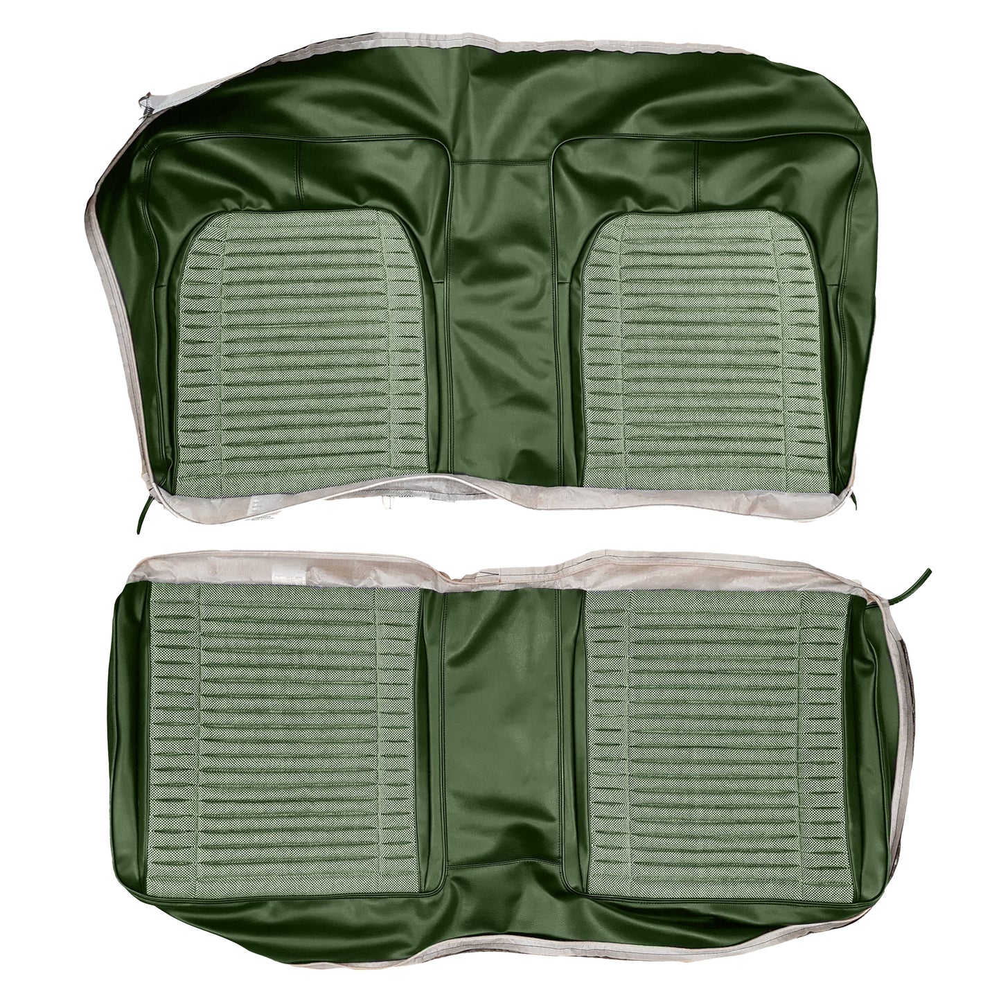 71 CHARGER/SUPERBEE HTP REAR CLOTH UPHOLSTERY - SRM BLACK/GREEN SALT&PEPPER CLOTH/GREEN