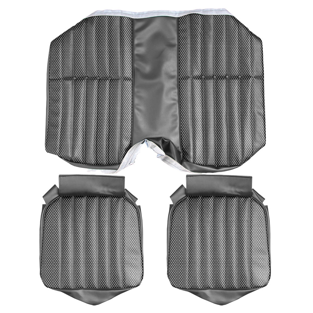 71 CAMARO "DELUXE" HARDTOP REAR CLOTH UPHOLSTERY - SRM BLACK SALT&PEPPER CLOTH/BLACK
