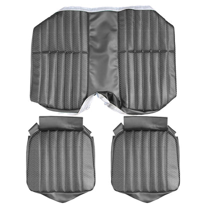 71 CAMARO "DELUXE" HARDTOP REAR CLOTH UPHOLSTERY - SRM BLACK SALT&PEPPER CLOTH/BLACK