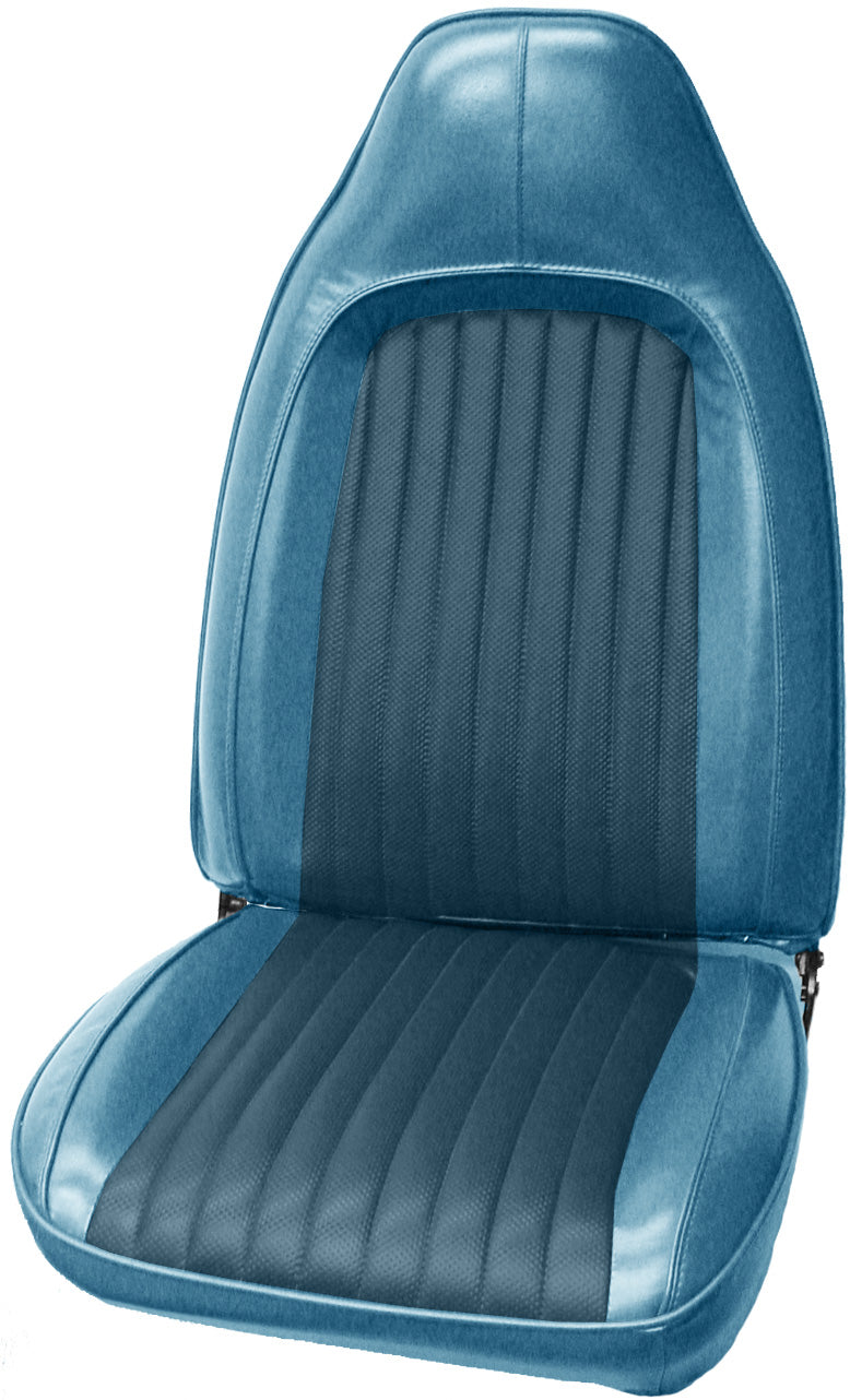 73 BARRACUDA/CHALLENGER BUCKET SEAT UPHOLSTERY - DARK BLUE/BRIGHT BLUE