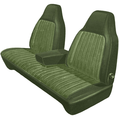 73 DART/DART SPORT/SCAMP/DUSTER SPLIT BENCH W/ C.A.R. UPHOLSTERY - LSRM METALLIC GREEN/GREEN
