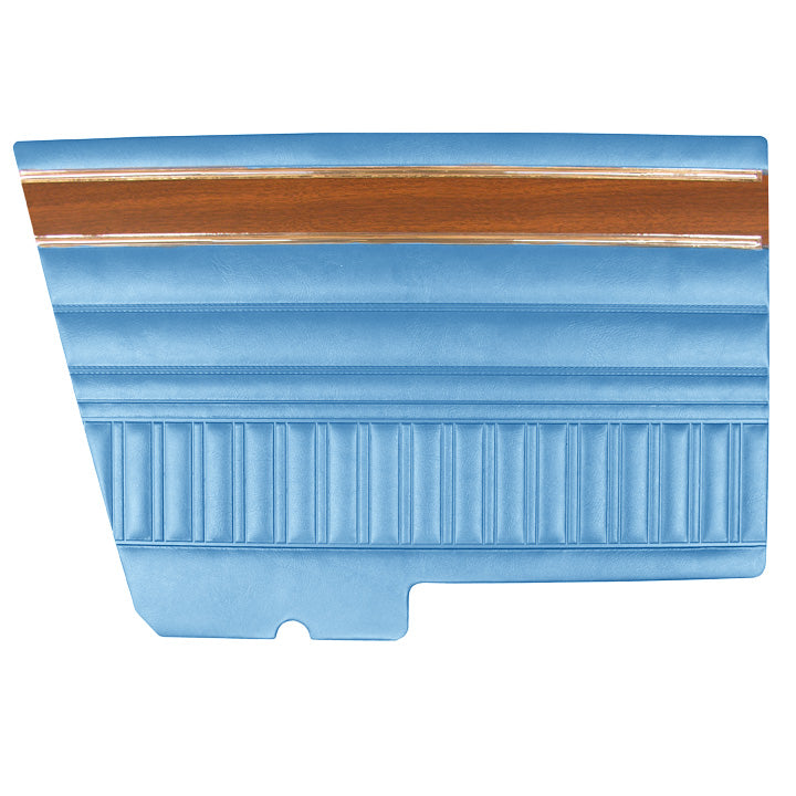 72 DART SWINGER/SCAMP HARDTOP REAR PANELS (W/ WOOGRAIN & KNURLED CHROME) - BRIGHT BLUE
