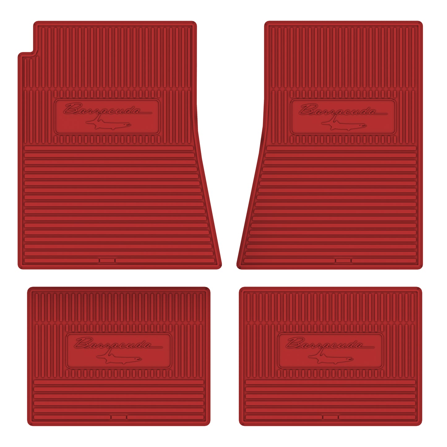 67-69 PLYMOUTH 'BARRACUDA W/ FISH' FLOOR MATS W/ AUTOMATIC TRANSMISSION - BRIGHT RED