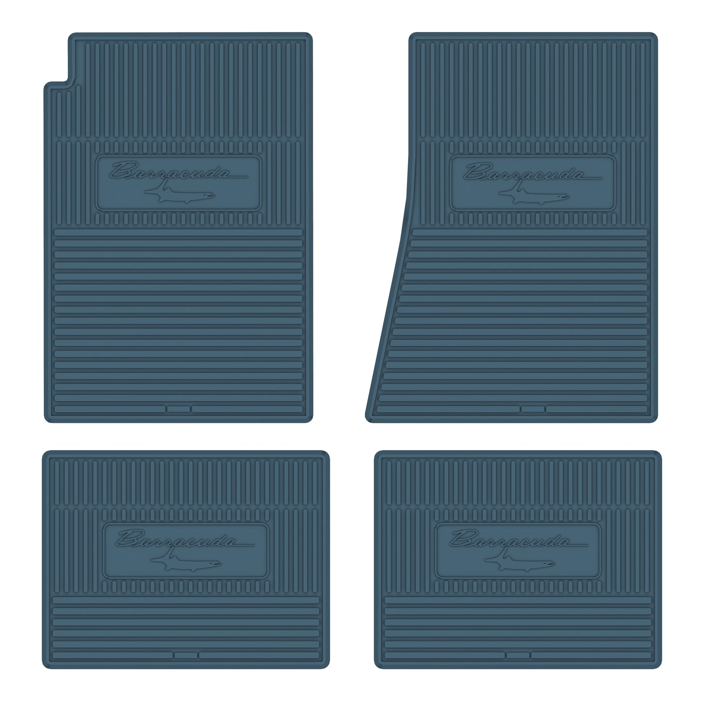 67-69 PLYMOUTH 'BARRACUDA W/ FISH' FLOOR MATS W/ MANUAL TRANSMISSION - MEDIUM BLUE