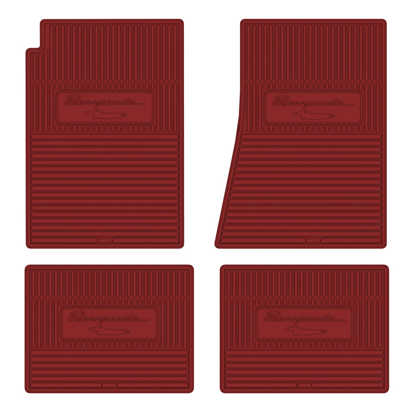 67-69 PLYMOUTH 'BARRACUDA W/ FISH' FLOOR MATS W/ MANUAL TRANSMISSION - RED