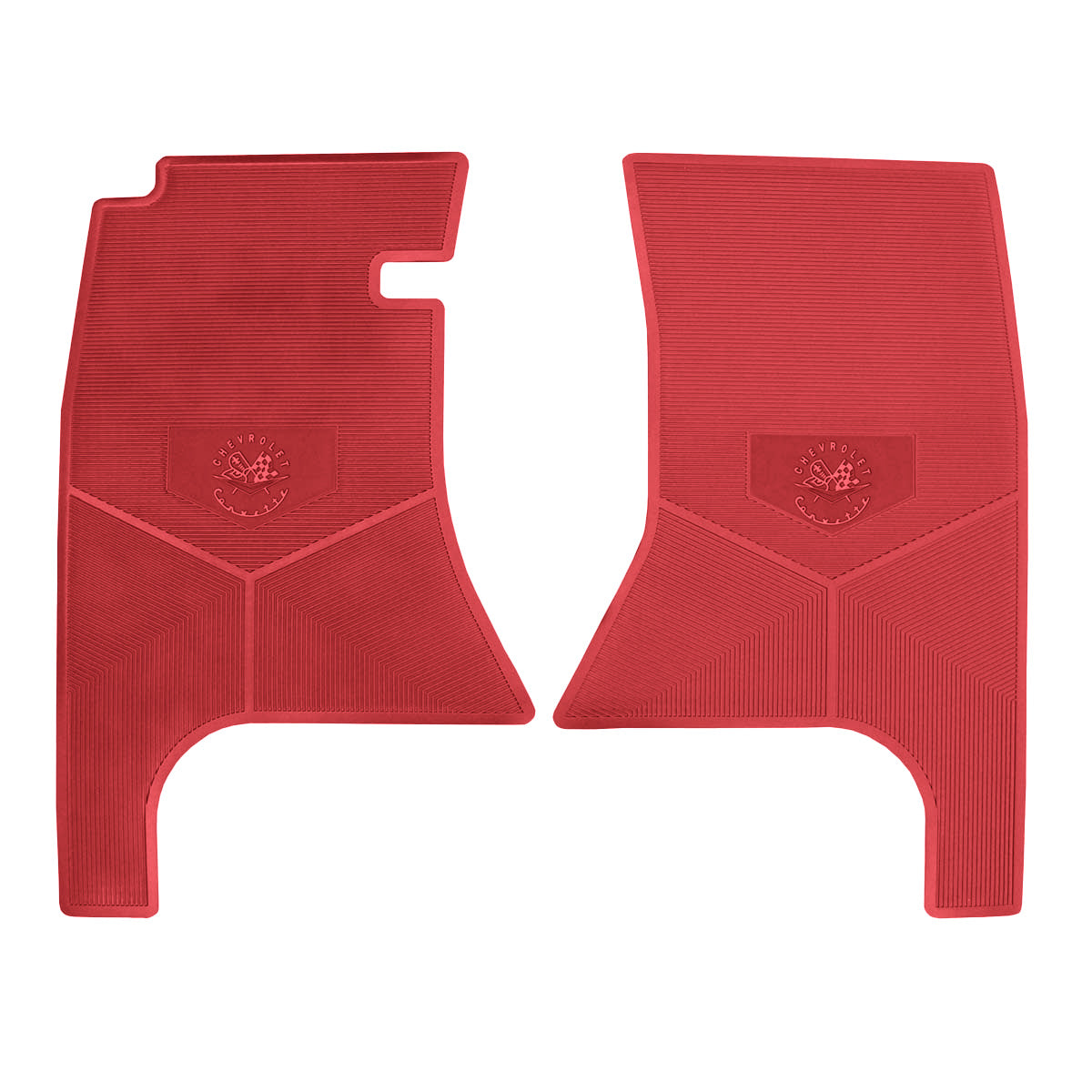 56-57 CHEVROLET 'CORVETTE W/ FLAG' FLOOR MATS - BRIGHT RED