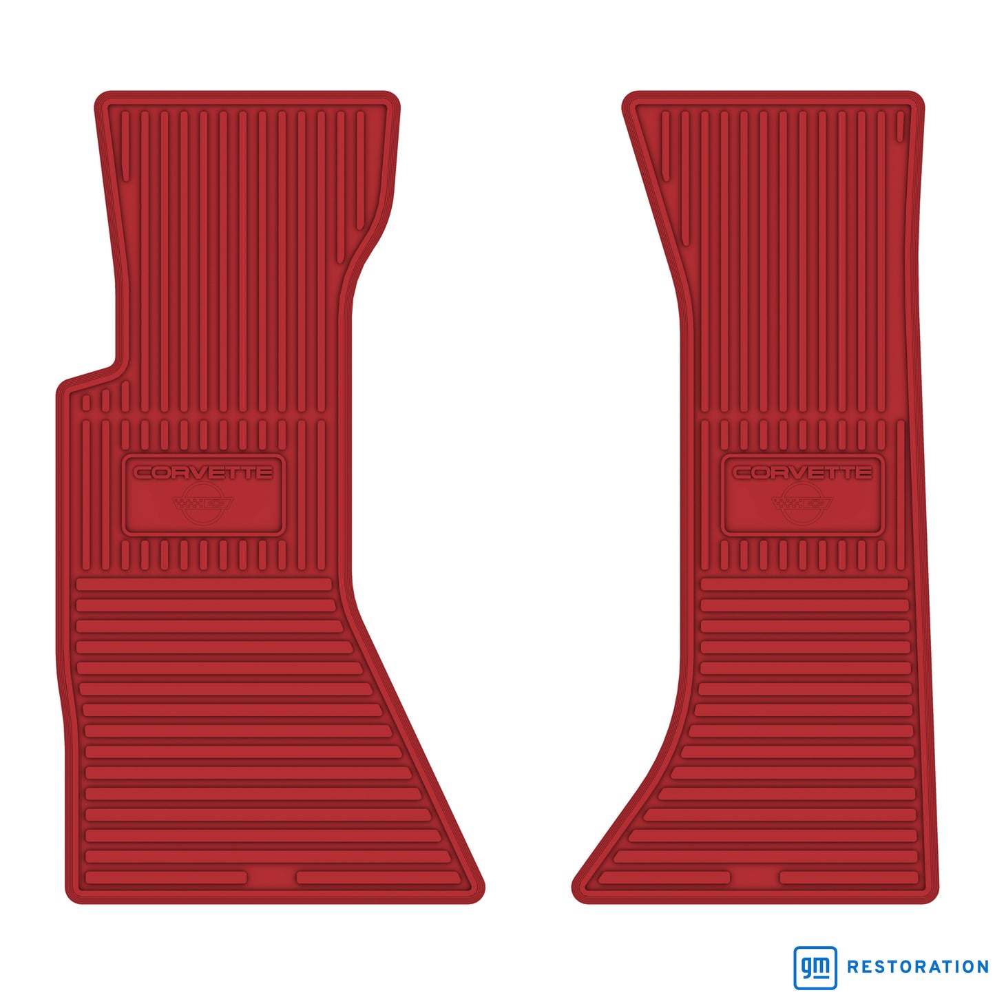84-89 CHEVROLET 'CORVETTE W/ FLAG' FLOOR MATS - BRIGHT RED