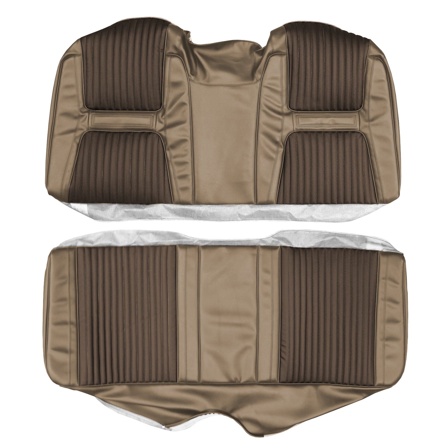 65 CHRYSLER 300/300L CONVERTIBLE REAR UPHOLSTERY - SRM BROWN-BLACK FILLED/FAWN TAN