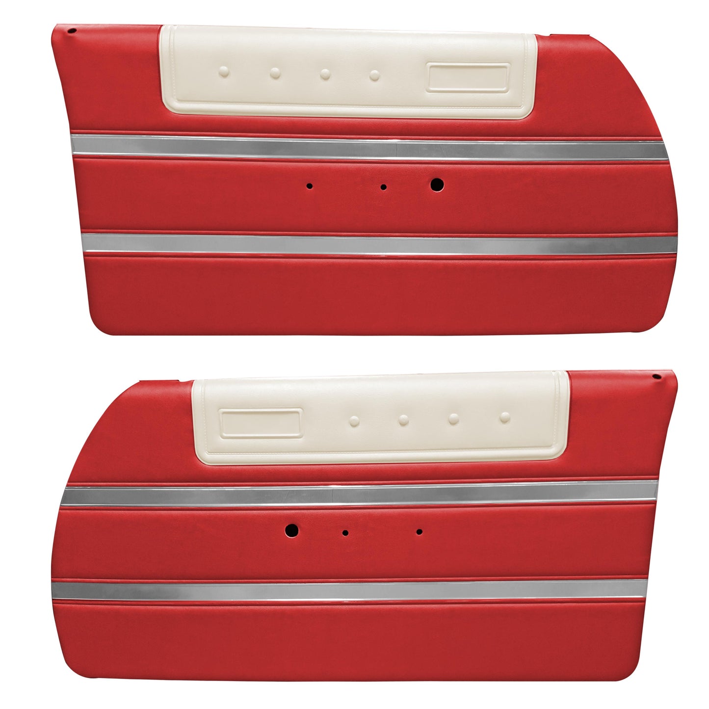 64 SPORT FURY FRONT DOOR PANELS (PRE-ASSEMBLED) - RED W/ PEARL WHITE ACCENT