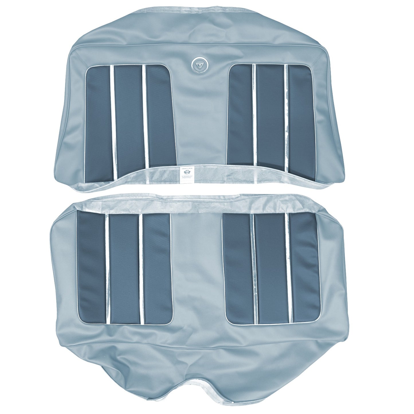 64 VALIANT SIGNET CONVERTIBLE REAR UPHOLSTERY - DARK BLUE/LIGHT BLUE W/ SILVER TINSEL