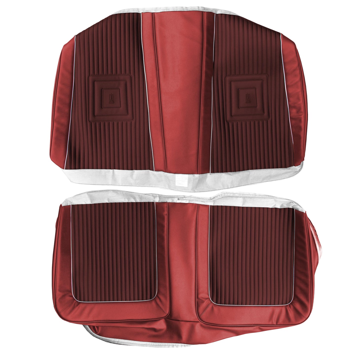 65 SATELLITE CONVERTIBLE REAR UPHOLSTERY - MAROON/RED W/ SILVER TINSEL WELT