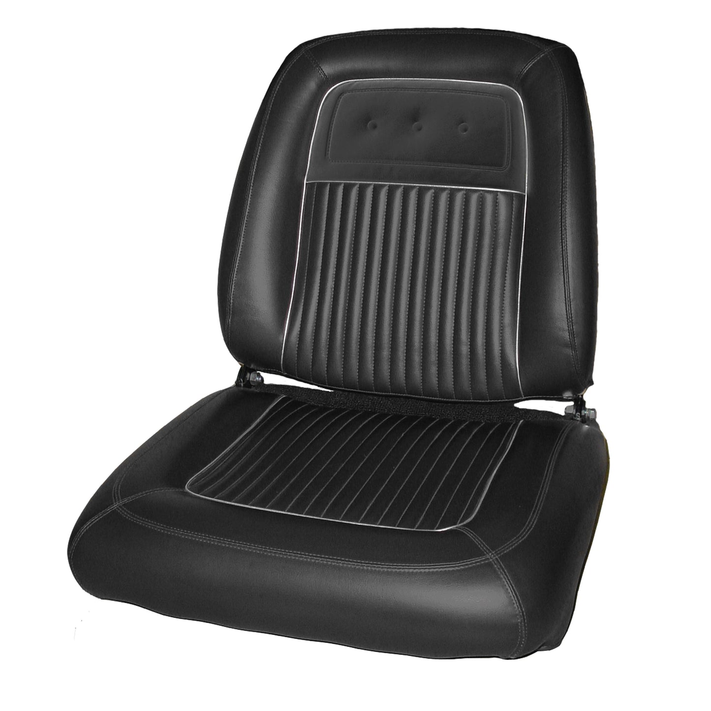 64 SPORT FURY BUCKET SEAT UPHOLSTERY - BLACK W/ SILVER TINSEL WELT