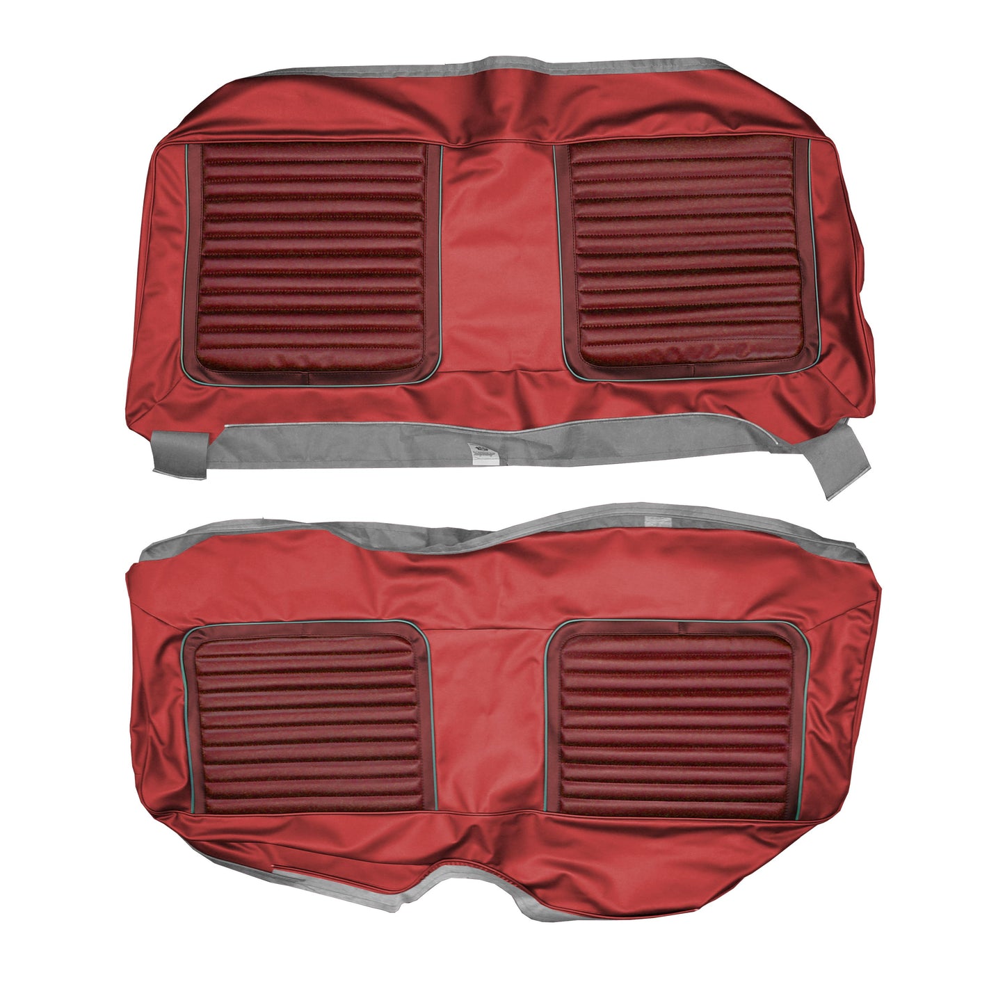 65 BELVEDERE II HARDTOP REAR UPHOLSTERY - MAROON/RED W/ SILVER TINSEL WELT
