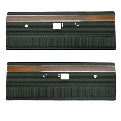 72 DEMON/DART SWINGER/SCAMP FRONT DOOR PANELS (W/ WOOGRAIN & SMOOTH CHROME) - GREEN