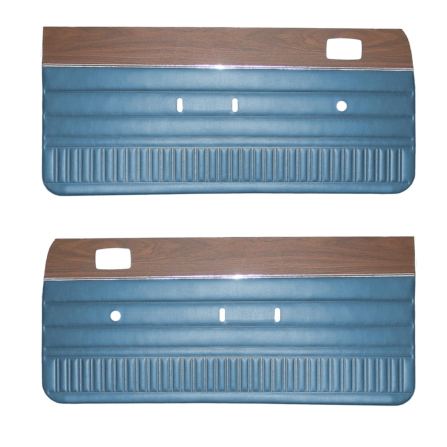 73 DART SPORT/DART SWINGER/SCAMP FRONT DOOR PANELS W/ WOODGRAIN - BRIGHT BLUE