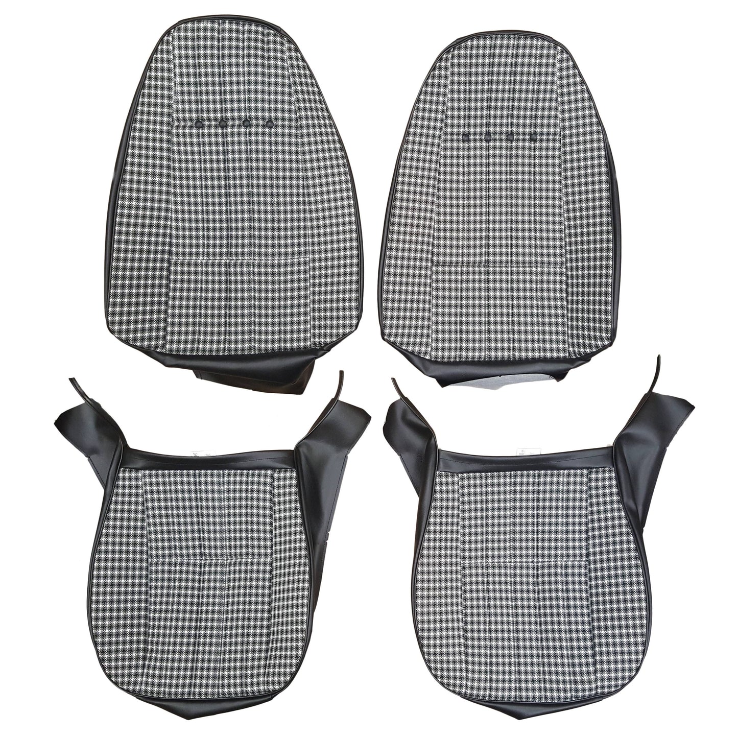 73 CAMARO "STANDARD" BUCKET SEAT CLOTH UPHOLSTERY- SRM BLACK/WHITE PLAID CLOTH/BLACK