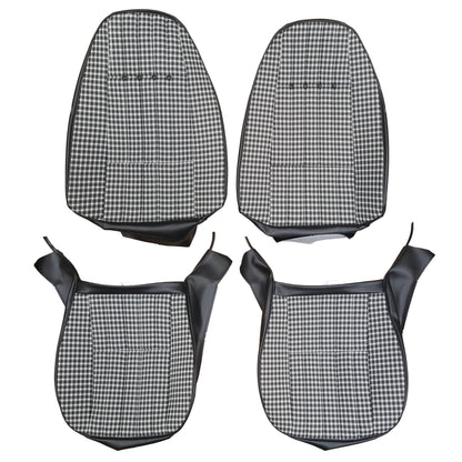 73 CAMARO "STANDARD" BUCKET SEAT CLOTH UPHOLSTERY- SRM BLACK/WHITE PLAID CLOTH/BLACK