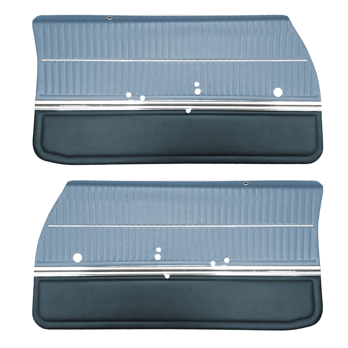 69 CUTLASS 'S'/442 SPORTS COUPE FRONT DOOR PANELS (PRE-ASSEMBLED) - LIGHT BLUE/DARK BLUE