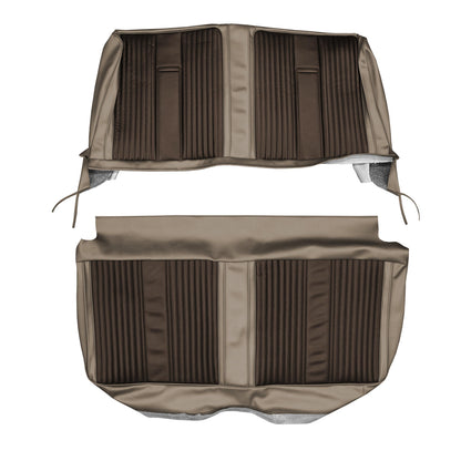 67 BELVEDERE II 4-DR/WAGON BENCH SEAT UPHOLSTERY- SRM DARK BROWN/SRM LIGHT GOLD