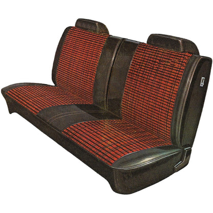 71 DEMON/DUSTER SPLIT BENCH CLOTH UPHOLSTERY - SRM BLACK/ORANGE PLAID CLOTH/BLACK