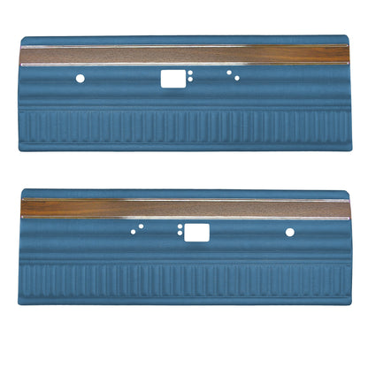 72 DART SWINGER/SCAMP FRONT DOOR PANELS (W/ WOOGRAIN & SMOOTH CHROME) - BRIGHT BLUE