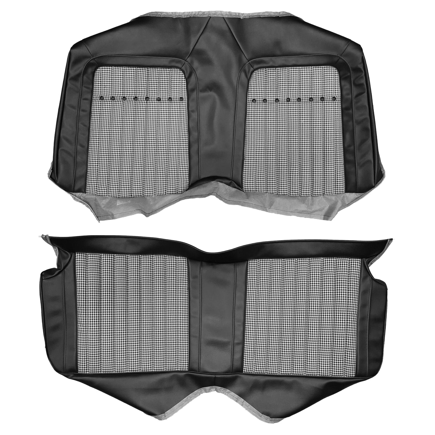 69 CAMARO "DELUXE" FIXED HARDTOP CLOTH UPHOLSTERY- SRM BLACK/WHITE HOUNDSTOOTH/BLACK
