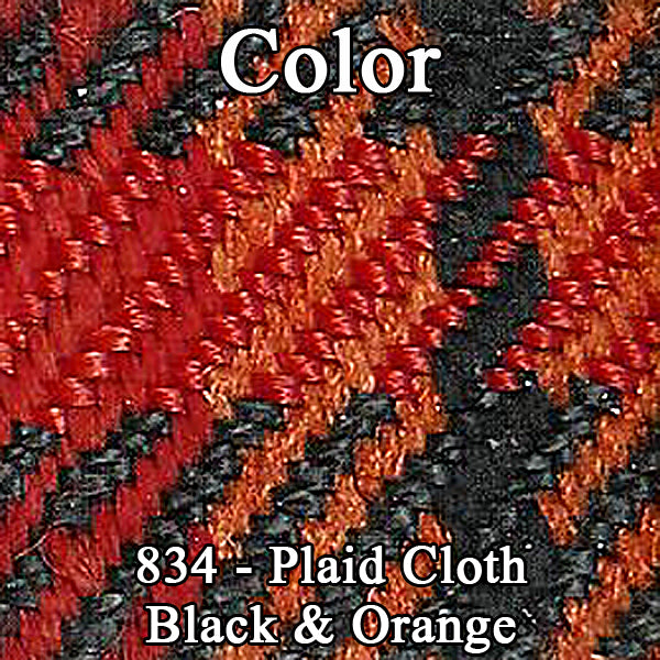71 DEMON/DUSTER SPLIT BENCH CLOTH UPHOLSTERY - SRM BLACK/ORANGE PLAID CLOTH/BLACK